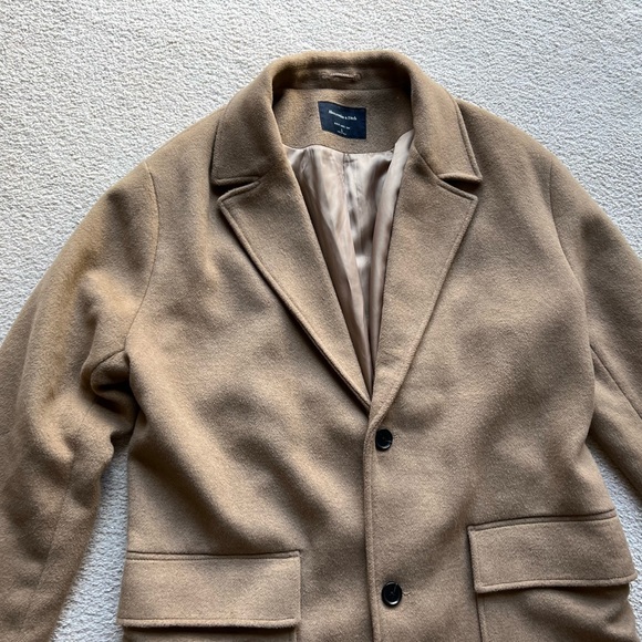 Abercrombie & Fitch Men Wool Blend Topcoat Top Mac Coat Jacket Tan Camel Beige L - Picture 10 of 14